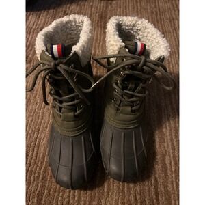 Tommy Hilfiger Duck Boots Winter‎ Snow Boots Sherpa Lined Olive Green 9M